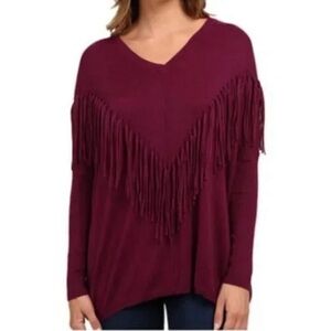 DKNY pullover V-Neck Fringe Sweater